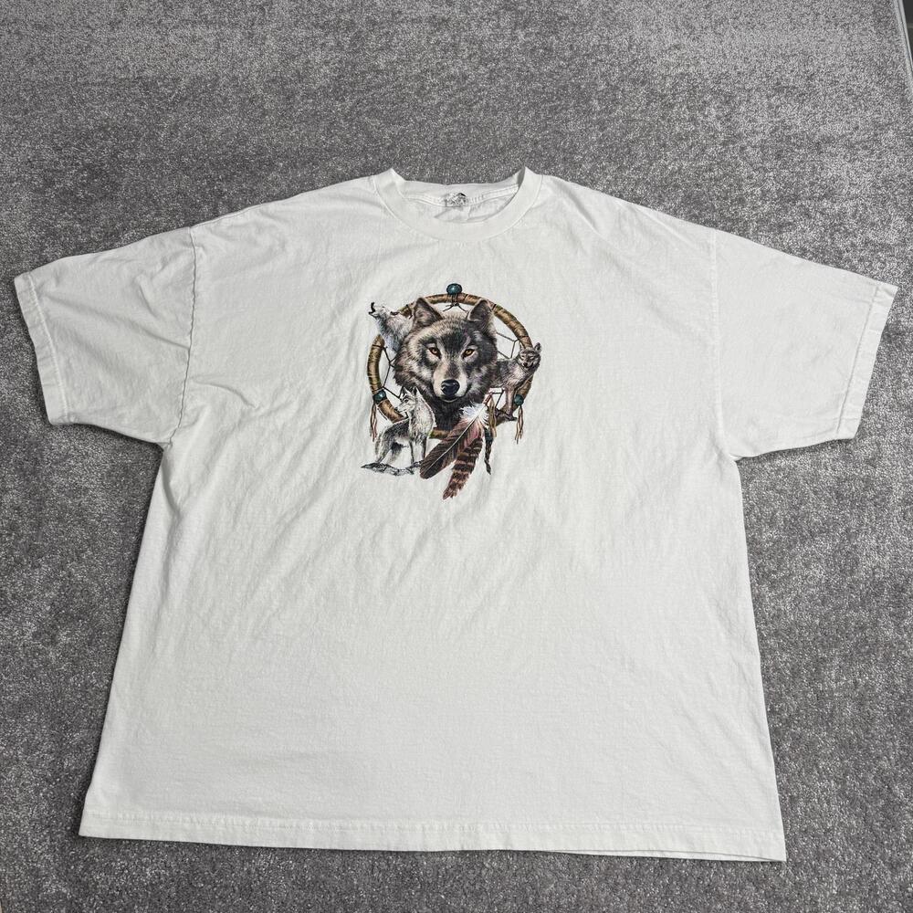 Vintage Gray Wolf Dreamcatcher Shirt Mens 3XL White Alstyle Graphic Tee Nature
